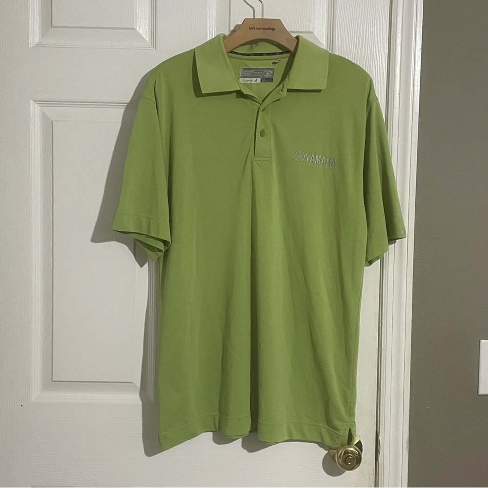 Yamaha Polo Shirt Mens Medium Short Sleeve Green Embroidered Moisture Wicking CB